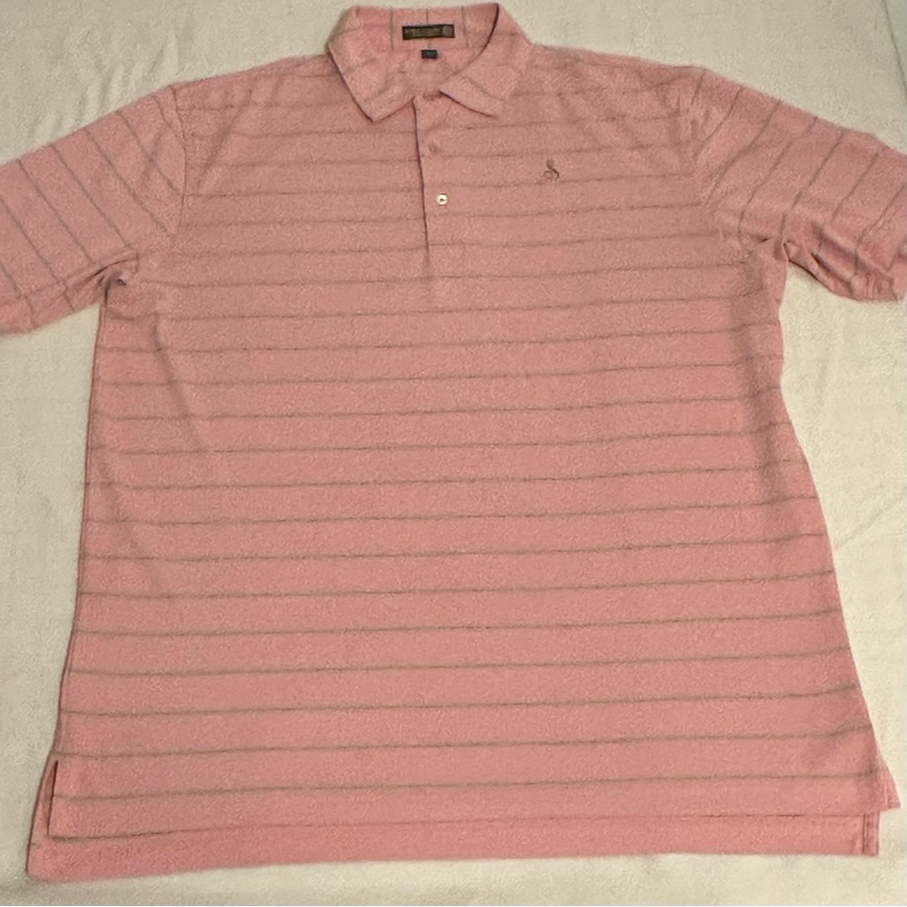 Peter Millar Summer Comfort Men’s Large Pink and Green Polo Shirt